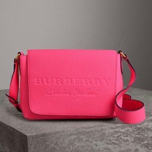 BURBERRY Small Embossed Leather Bag In Neon Pink